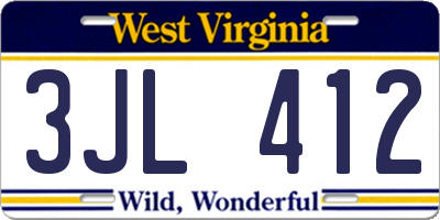 WV license plate 3JL412