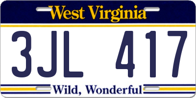 WV license plate 3JL417