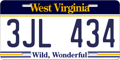 WV license plate 3JL434