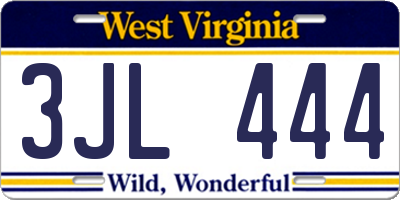 WV license plate 3JL444