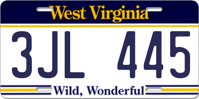 WV license plate 3JL445