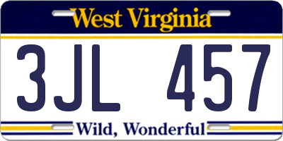 WV license plate 3JL457