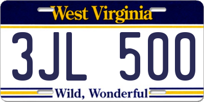 WV license plate 3JL500