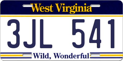 WV license plate 3JL541