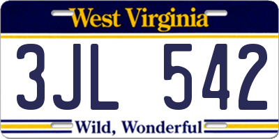 WV license plate 3JL542