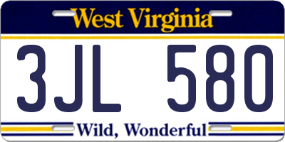 WV license plate 3JL580
