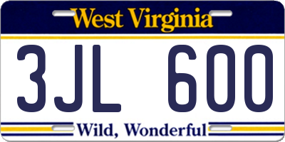 WV license plate 3JL600