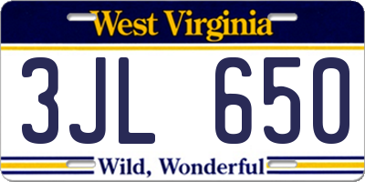 WV license plate 3JL650