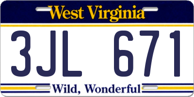 WV license plate 3JL671