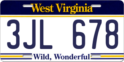 WV license plate 3JL678