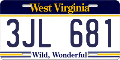 WV license plate 3JL681