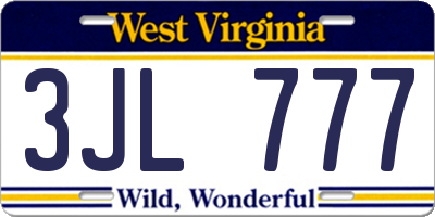 WV license plate 3JL777