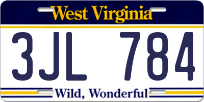 WV license plate 3JL784