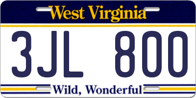 WV license plate 3JL800