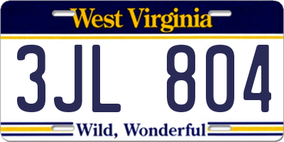 WV license plate 3JL804