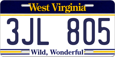 WV license plate 3JL805