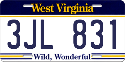 WV license plate 3JL831