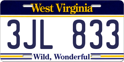 WV license plate 3JL833