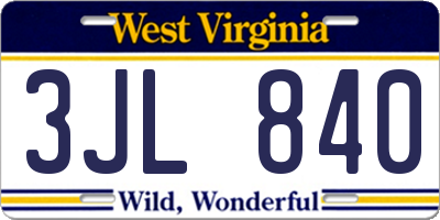 WV license plate 3JL840