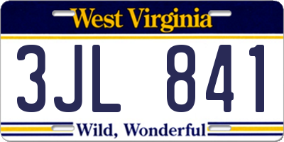 WV license plate 3JL841