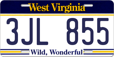 WV license plate 3JL855
