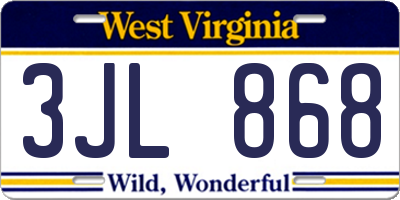 WV license plate 3JL868