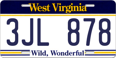 WV license plate 3JL878