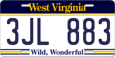 WV license plate 3JL883