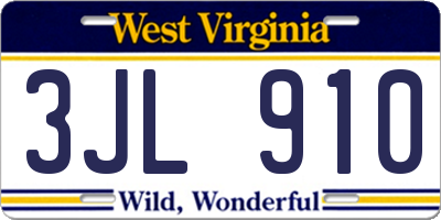 WV license plate 3JL910