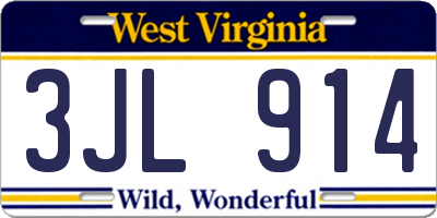 WV license plate 3JL914