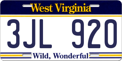 WV license plate 3JL920