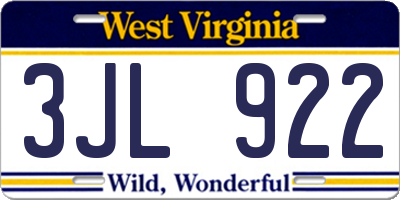 WV license plate 3JL922