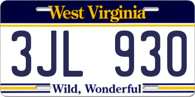 WV license plate 3JL930
