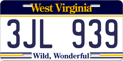 WV license plate 3JL939