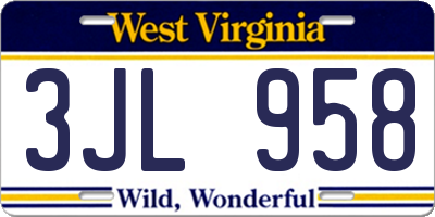 WV license plate 3JL958