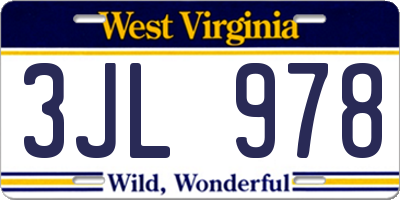 WV license plate 3JL978