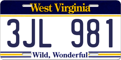 WV license plate 3JL981