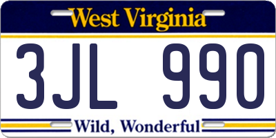 WV license plate 3JL990