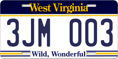 WV license plate 3JM003