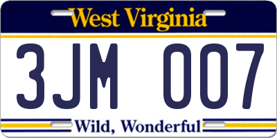 WV license plate 3JM007