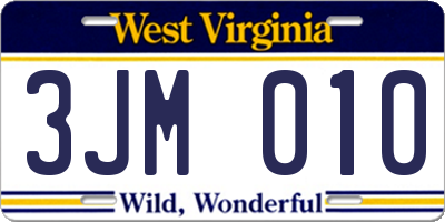 WV license plate 3JM010