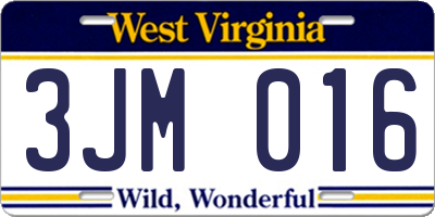 WV license plate 3JM016