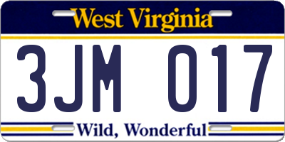 WV license plate 3JM017