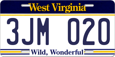 WV license plate 3JM020