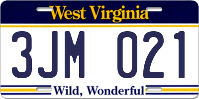 WV license plate 3JM021