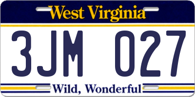 WV license plate 3JM027
