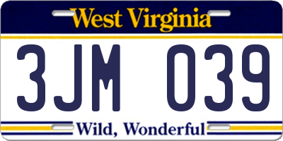 WV license plate 3JM039