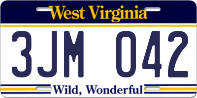 WV license plate 3JM042
