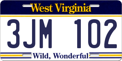 WV license plate 3JM102