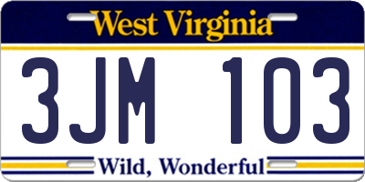 WV license plate 3JM103